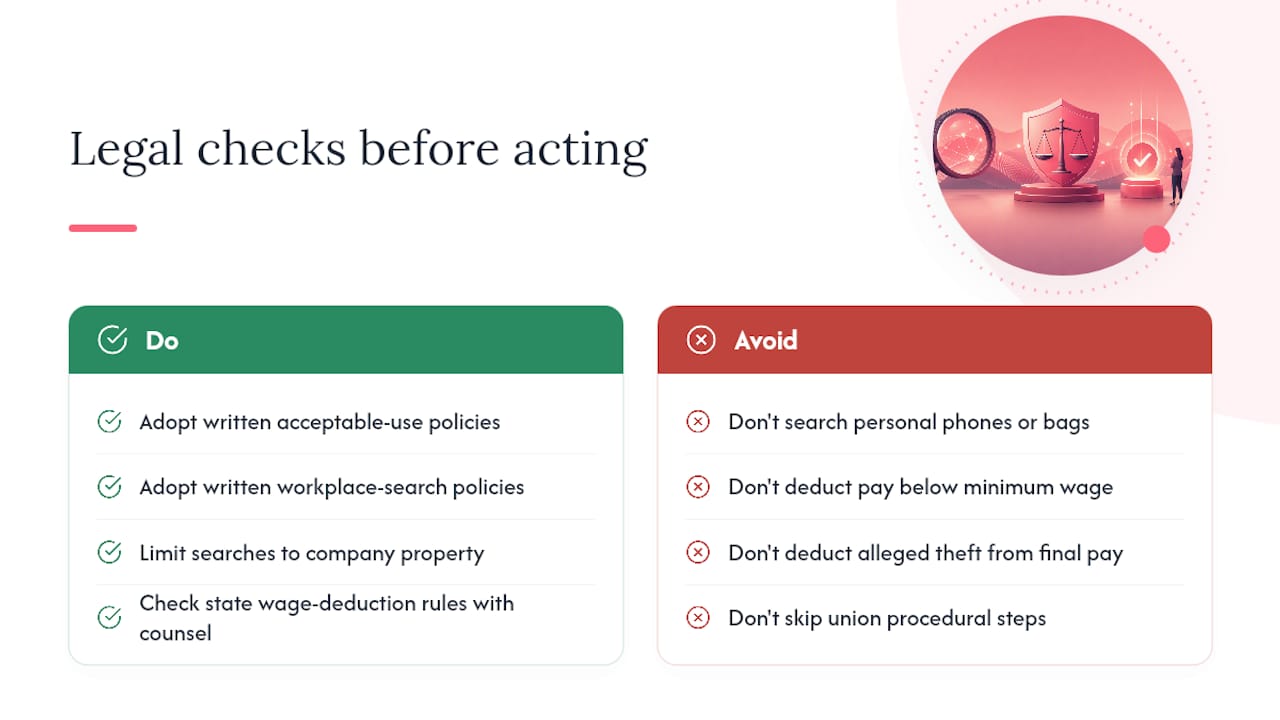 How to Conduct a Defensible Employee Theft Investigation U.S. legal and compliance issues you need to know before you act — overview diagram