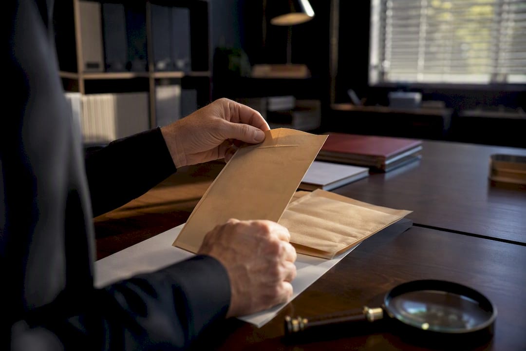 Skip Tracing Basics: A Lawful Guide to Finding People Hands handling anonymous case evidence in office