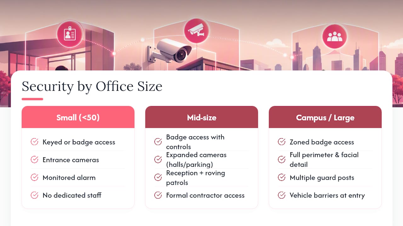 Comparison chart of office security scaling by size