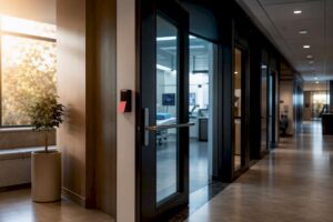 Healthcare facility access zones and secured doors